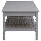 Slate Grey Wooden Coffee Table with Cane Webbed Lower Shelf and Carved Spindle Legs | Heritage