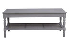 Slate Grey Wooden Coffee Table with Cane Webbed Lower Shelf and Carved Spindle Legs | Heritage