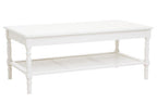 White Wooden Coffee Table with Cane Webbed Lower Shelf and Carved Spindle Legs | Heritage