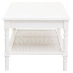 White Wooden Coffee Table with Cane Webbed Lower Shelf and Carved Spindle Legs | Heritage