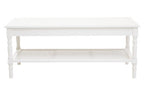 White Wooden Coffee Table with Cane Webbed Lower Shelf and Carved Spindle Legs | Heritage