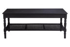 Black Wooden Coffee Table with Cane Webbed Lower Shelf and Carved Spindle Legs | Heritage