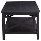 Black Wooden Coffee Table with Lower Shelf and X Frame Side Panels | Heritage