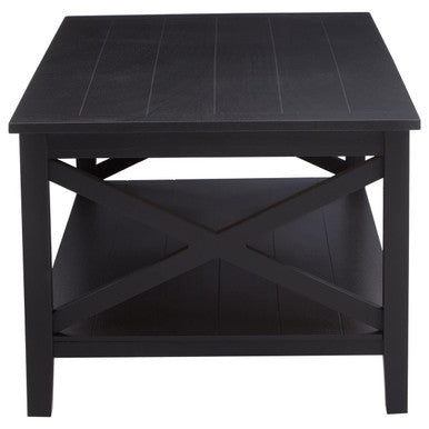 Black Wooden Coffee Table with Lower Shelf and X Frame Side Panels | Heritage