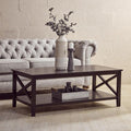 Black Wooden Coffee Table with Lower Shelf and X Frame Side Panels | Heritage