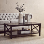 Black Wooden Coffee Table with Lower Shelf and X Frame Side Panels | Heritage