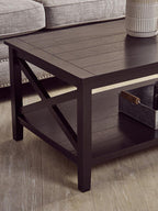 Black Wooden Coffee Table with Lower Shelf and X Frame Side Panels | Heritage