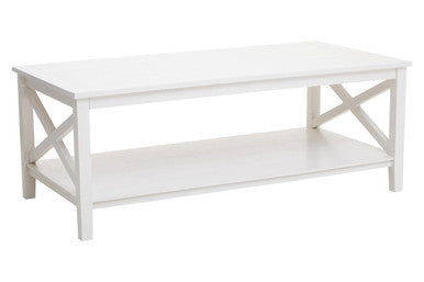 White Wooden Rectangular Coffee Table with Lower Shelf and X Frame Side Panels | Heritage