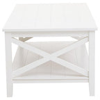 White Wooden Rectangular Coffee Table with Lower Shelf and X Frame Side Panels | Heritage