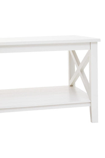 White Wooden Rectangular Coffee Table with Lower Shelf and X Frame Side Panels | Heritage