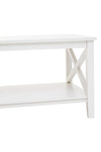 White Wooden Rectangular Coffee Table with Lower Shelf and X Frame Side Panels | Heritage