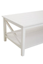 White Wooden Rectangular Coffee Table with Lower Shelf and X Frame Side Panels | Heritage