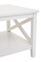 White Wooden Rectangular Coffee Table with Lower Shelf and X Frame Side Panels | Heritage