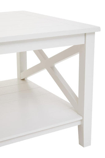 White Wooden Rectangular Coffee Table with Lower Shelf and X Frame Side Panels | Heritage