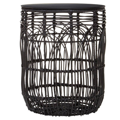 Black Round Rattan Stool or Side Table | Arles