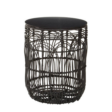 Black Round Rattan Stool or Side Table | Arles