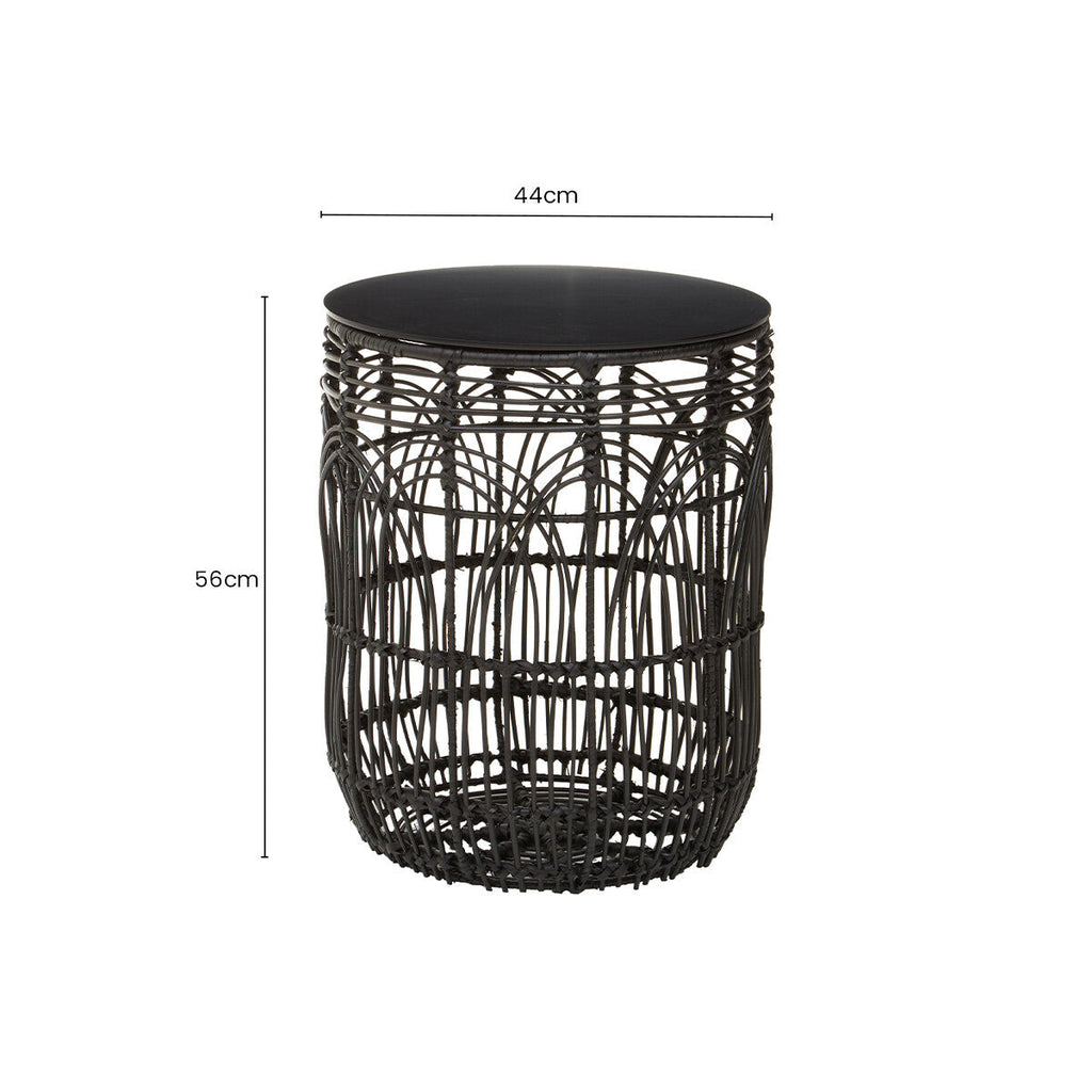 Black Round Rattan Stool or Side Table | Arles