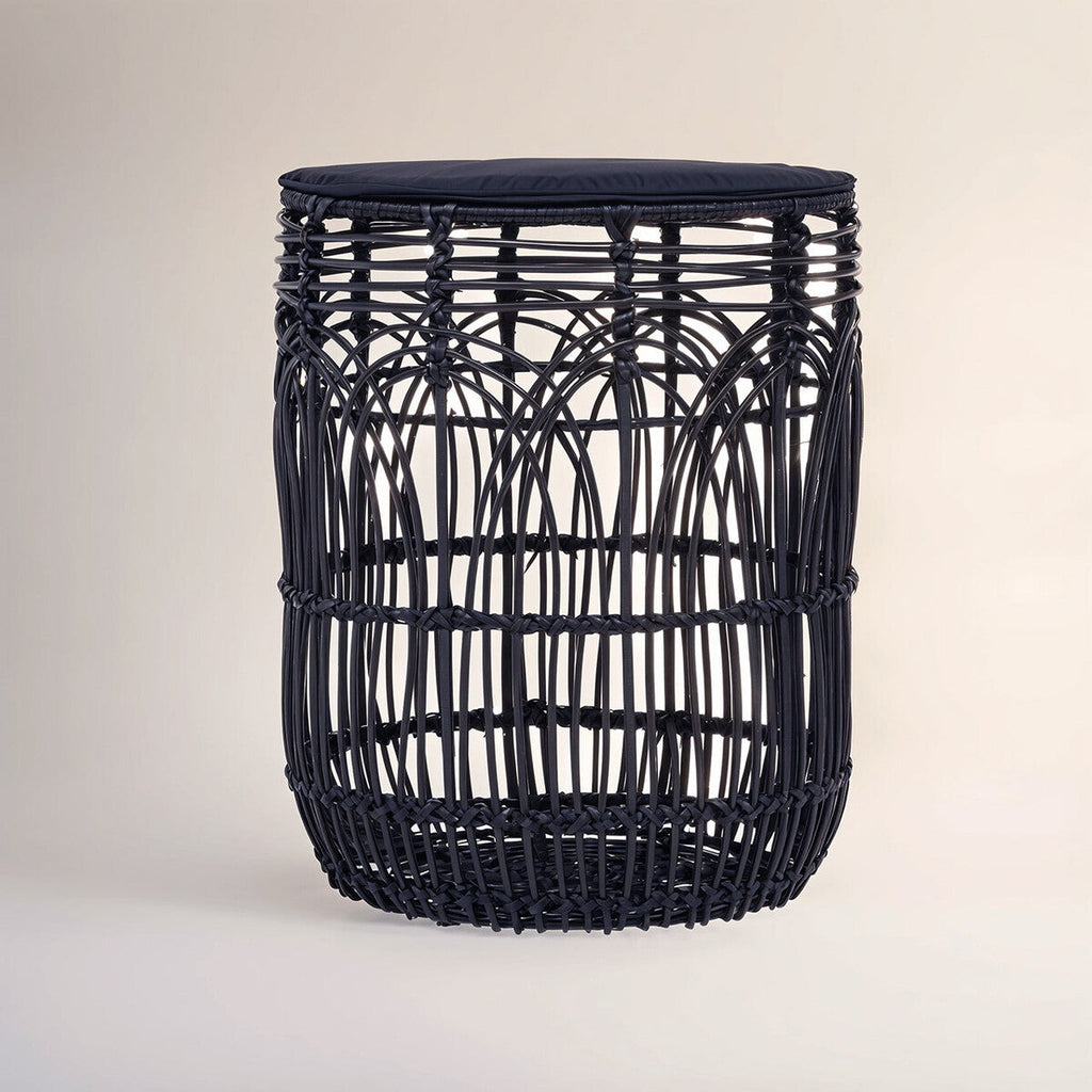 Black Round Rattan Stool or Side Table | Arles