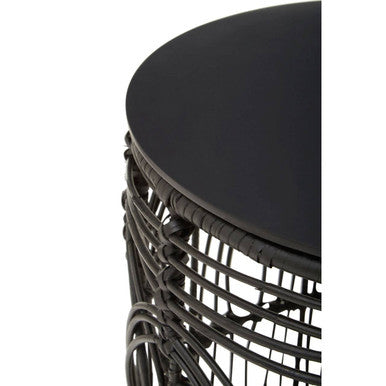 Black Round Rattan Stool or Side Table | Arles