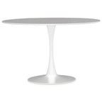 White Wooden Top Large Round Dining Table with Metal Base | Laila