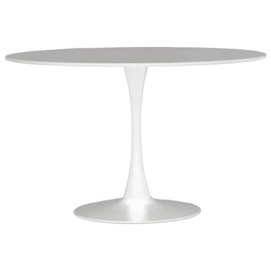 White Wooden Top Large Round Dining Table with Metal Base | Laila