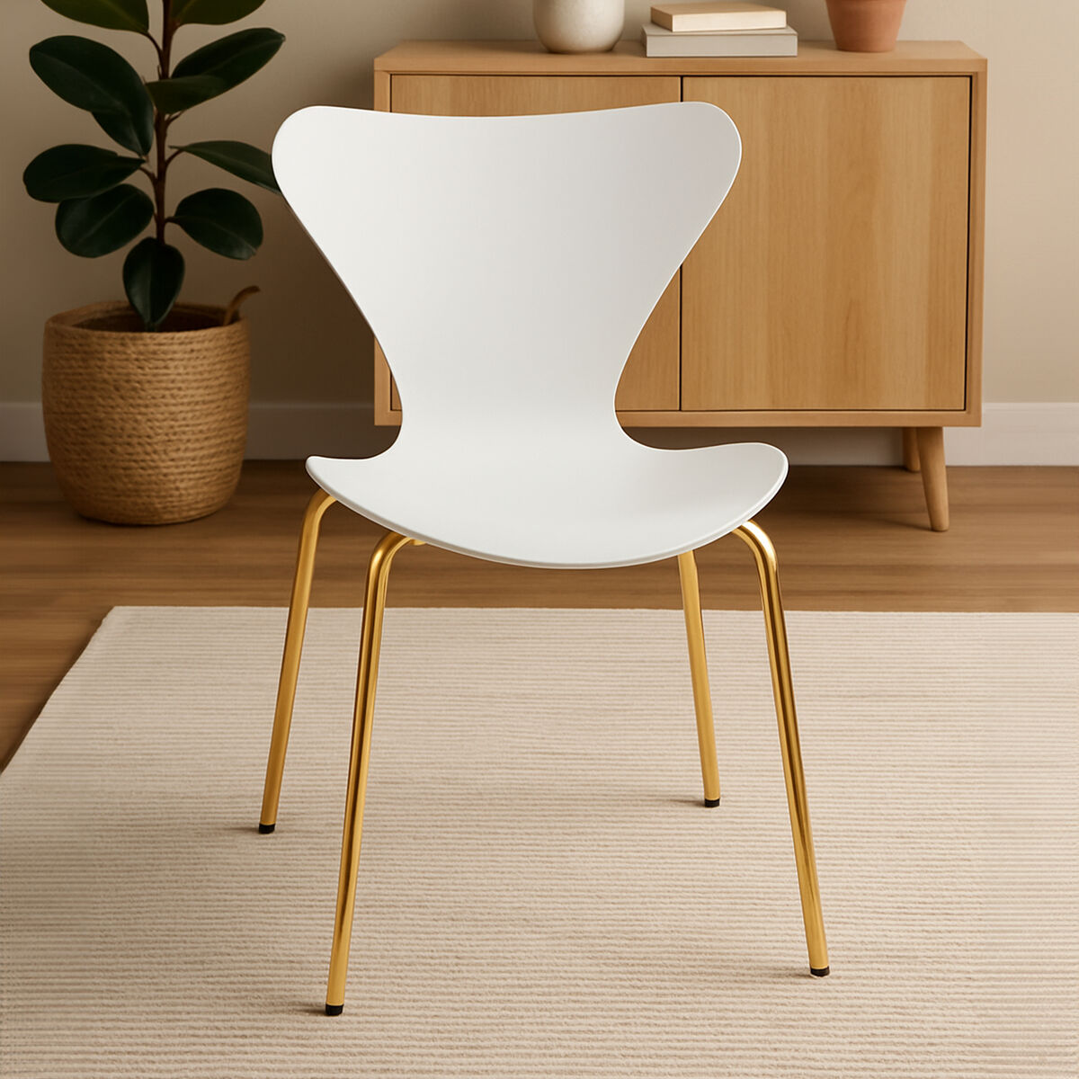 White Seat and Gold Finish Legs Dining Chair | Laila