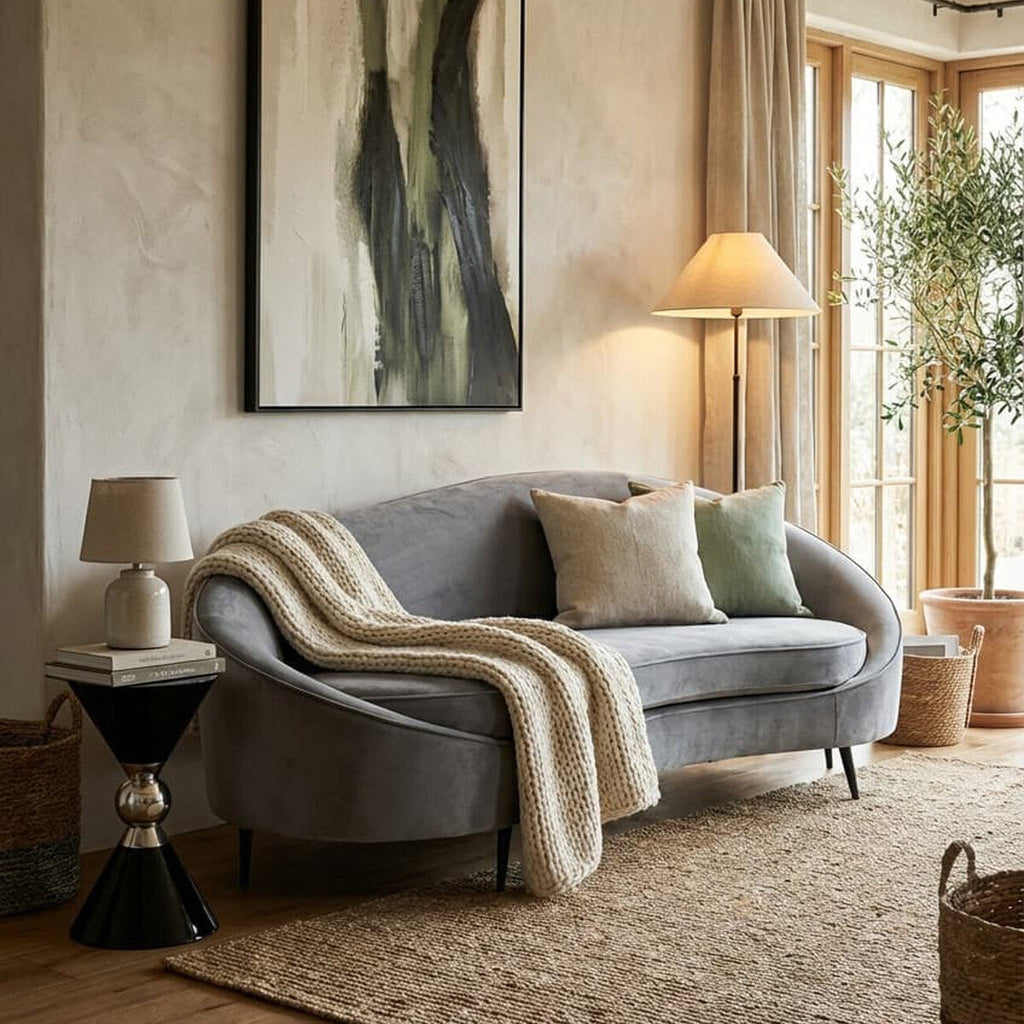 3 Seater Grey Velvet Sofa | Hasina