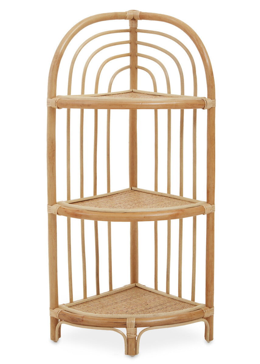 Three Tier Natural Rattan Corner Shelf Unit | Mataram