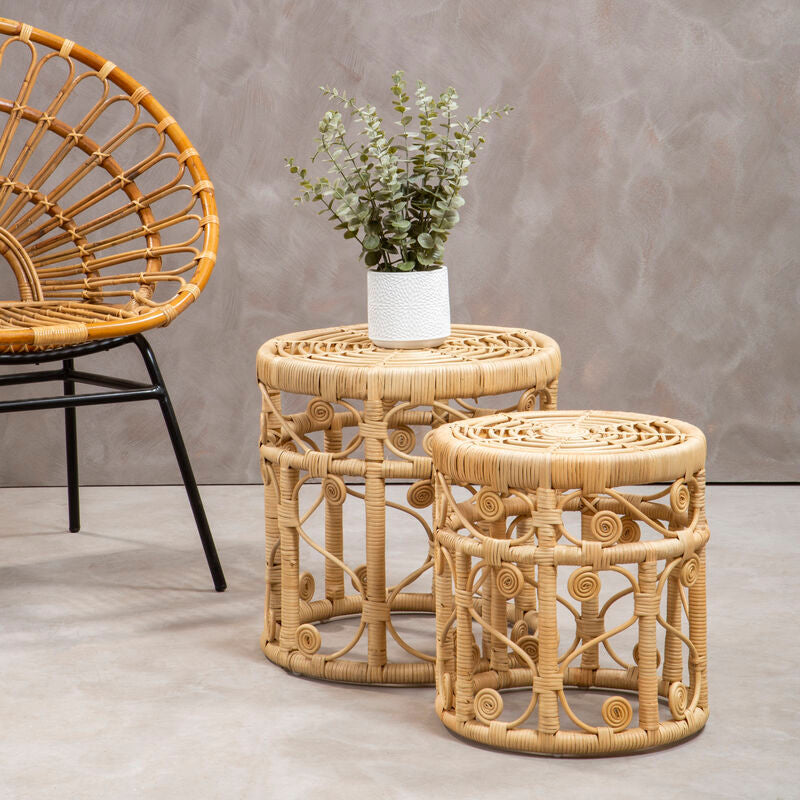 Mataram Set Of Two Natural Rattan Tables