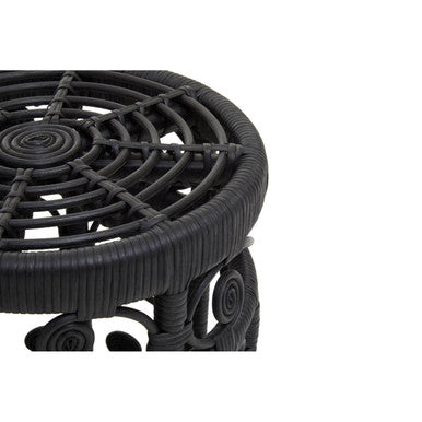 Black Natural Rattan Set of Two Nesting Tables with Tight Weave Top and Scrolled Base | Mataram