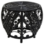 Black Natural Rattan Side Table with Tight Weave and Scrolled Detail | Mataram