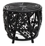 Black Natural Rattan Side Table with Tight Weave and Scrolled Detail | Mataram