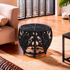 Black Natural Rattan Side Table with Tight Weave and Scrolled Detail | Mataram