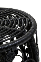 Black Natural Rattan Side Table with Tight Weave and Scrolled Detail | Mataram