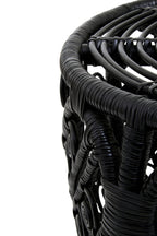 Black Natural Rattan Side Table with Tight Weave and Scrolled Detail | Mataram