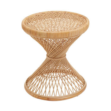 Natural Rattan Side Table with Twisted Base and Tight Weave Top | Mataram