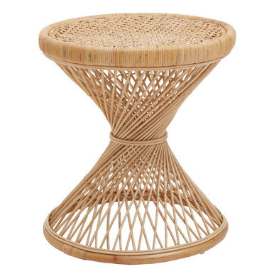 Natural Rattan Side Table with Twisted Base and Tight Weave Top | Mataram