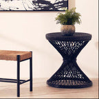 Black Rattan Side Table with Twisted Base and Tight Weave Top | Mataram