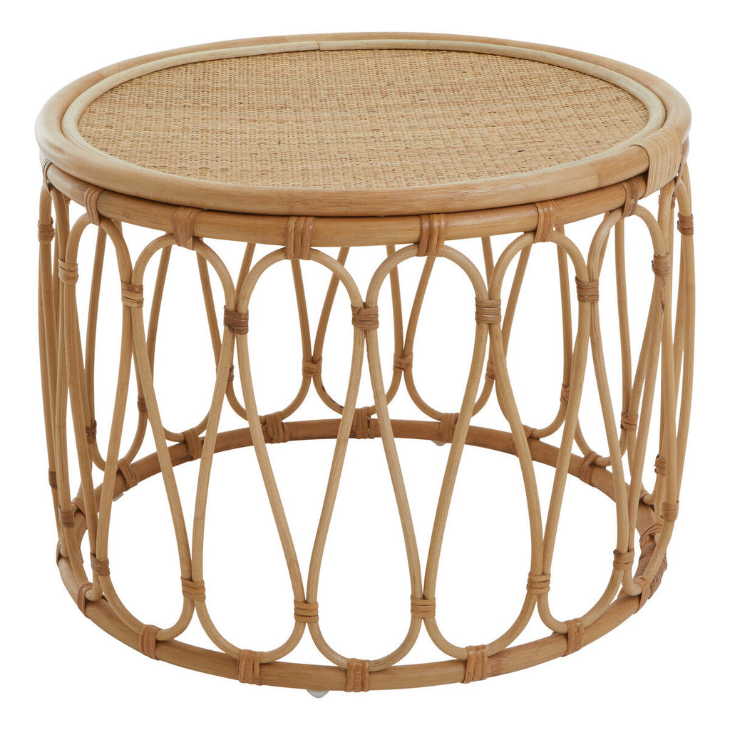 Natural Rattan Coffee Table with Open Weave Design and Webbing Round Top | Mataram