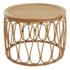 Natural Rattan Coffee Table with Open Weave Design and Webbing Round Top | Mataram