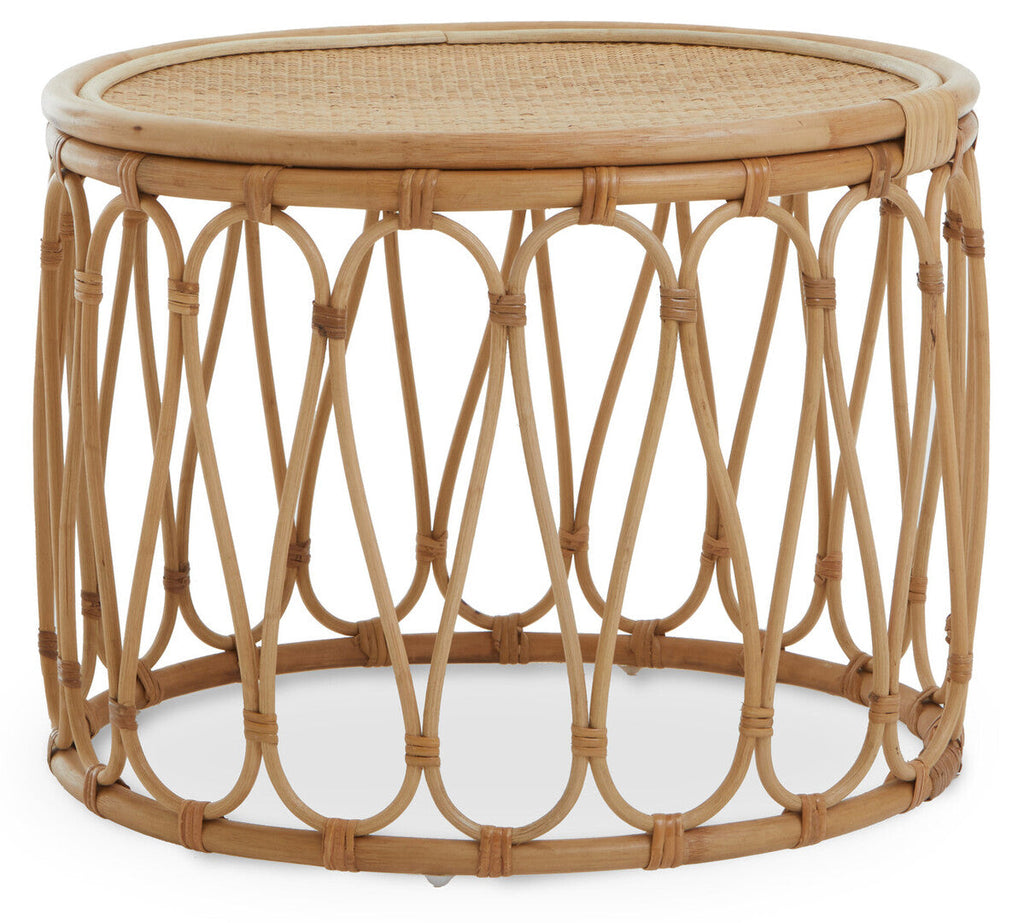 Natural Rattan Coffee Table with Open Weave Design and Webbing Round Top | Mataram