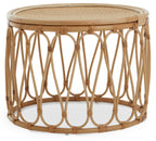 Natural Rattan Coffee Table with Open Weave Design and Webbing Round Top | Mataram