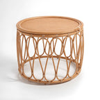 Natural Rattan Coffee Table with Open Weave Design and Webbing Round Top | Mataram