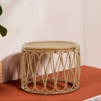 Natural Rattan Coffee Table with Open Weave Design and Webbing Round Top | Mataram