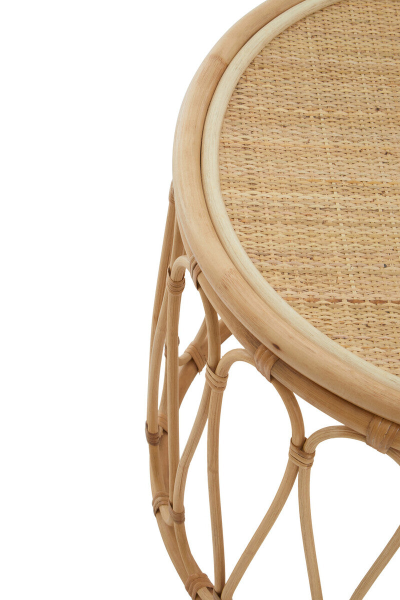 Natural Rattan Coffee Table with Open Weave Design and Webbing Round Top | Mataram