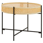 Natural Rattan Coffee Table with Black Cross Metal Base | Depok