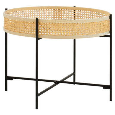 Natural Rattan Coffee Table with Black Cross Metal Base | Depok