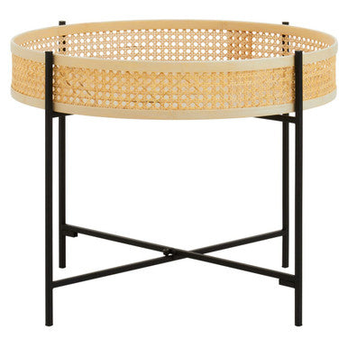 Natural Rattan Coffee Table with Black Cross Metal Base | Depok