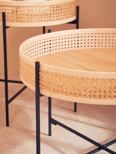 Natural Rattan Coffee Table with Black Cross Metal Base | Depok