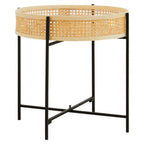 Natural Rattan Round Top Side Table with Black Metal Cross Base Legs | Depok